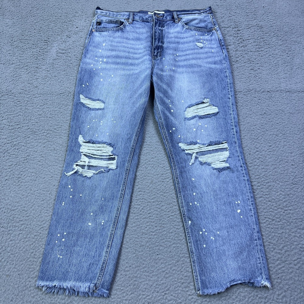 KanCan Oceane High Rise Slim Straight Leg Jeans Women's 15/31 Distressed Paint